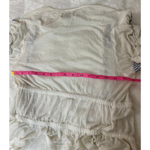 NWT Urban Outfitters Peasant Blouse Tie Front Blue Smocking / Embroidery Boho Sm - Picture 10 of 11